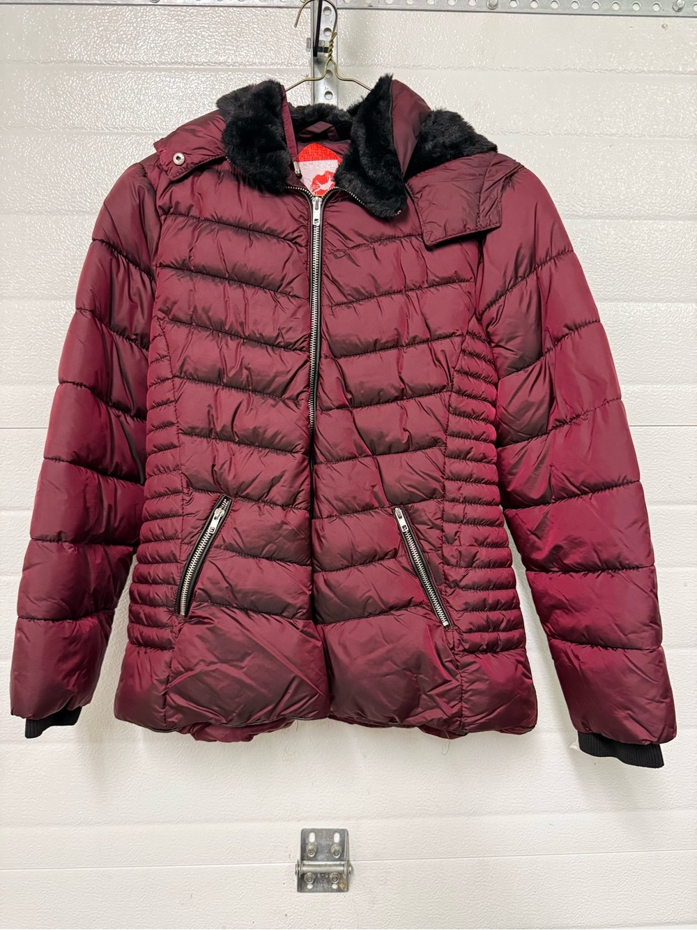 Hot Kiss Burgundy Quilted Puffer Jacket with Faux Fur Trim